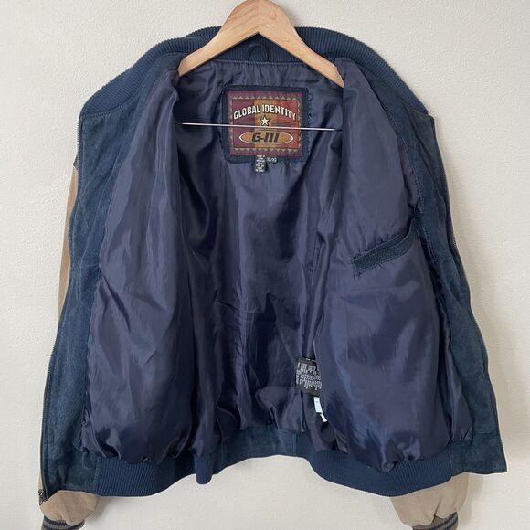 VTG Global Identity G-111 Leather Jacket Mens XL Brown & Blue Bomber Coat - Picture 5 of 16
